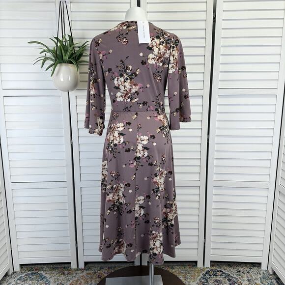 New Stevie Hender Mauve Floral Faux Wrap Dress Soft 3/4 Sleeve Boho Size L - Picture 5 of 9